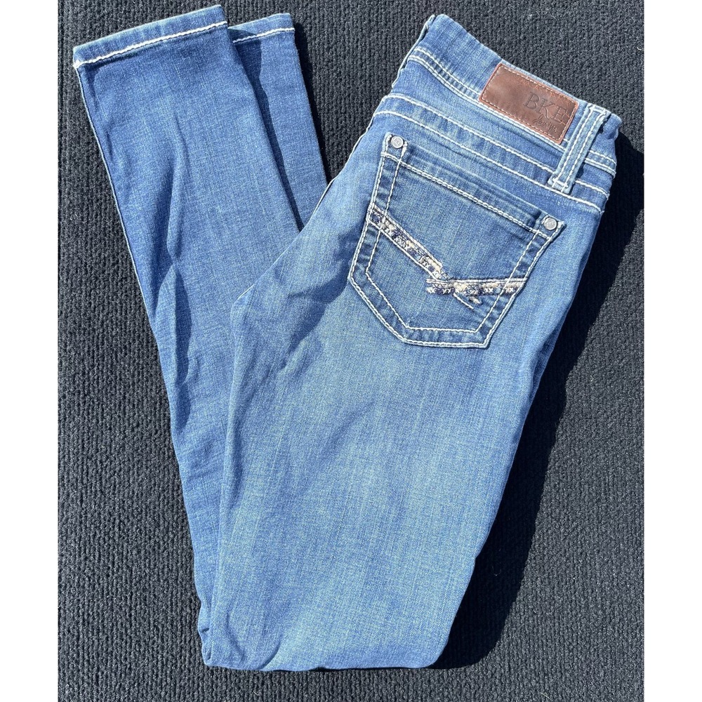 BKE Sabrina Jeans Womens 26S Blue Medium Wash Skinny Embroidered Rhinestone